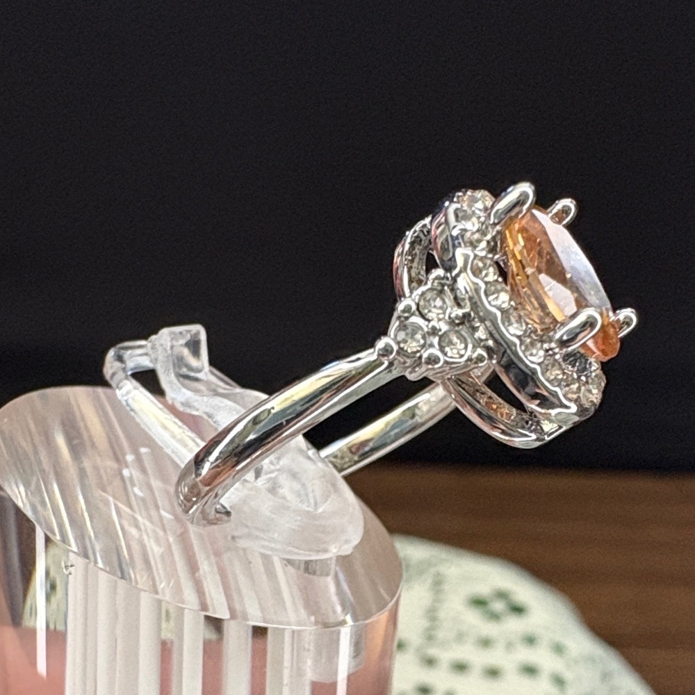 New Stunning Silver Tone Ring with Orange Gemstone - Picture 3 of 8